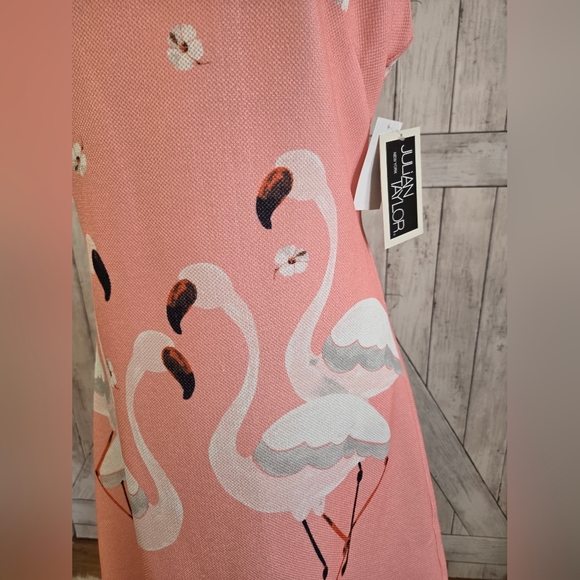 Julian Taylor Pink Flamingo V-Neck Midi Dress NWT - Picture 2 of 8